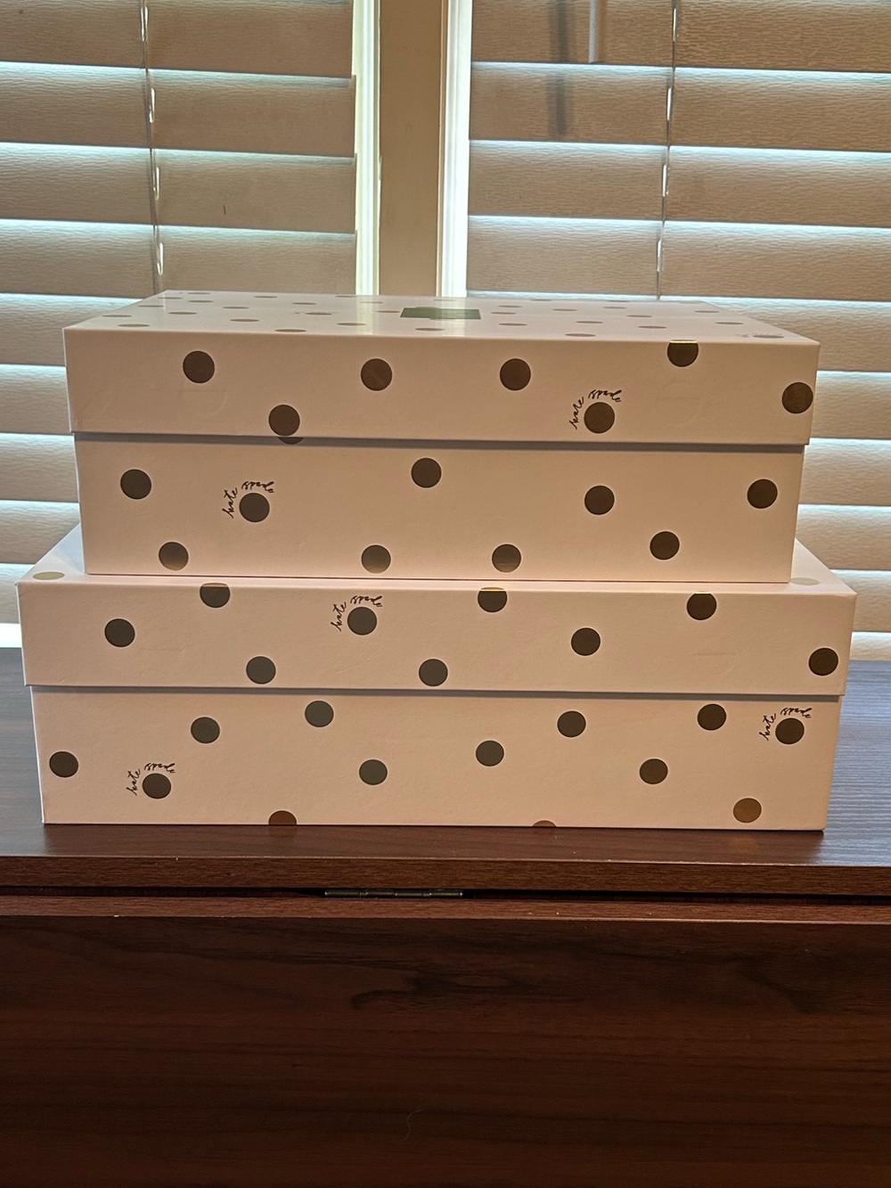 kate spade White Storage Boxes with Gold Polka Dots - Set of 2